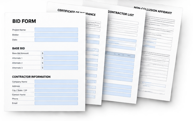 Bid forms surfaced from the construction bid package