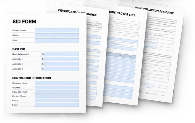 Bid forms surfaced from the construction bid package